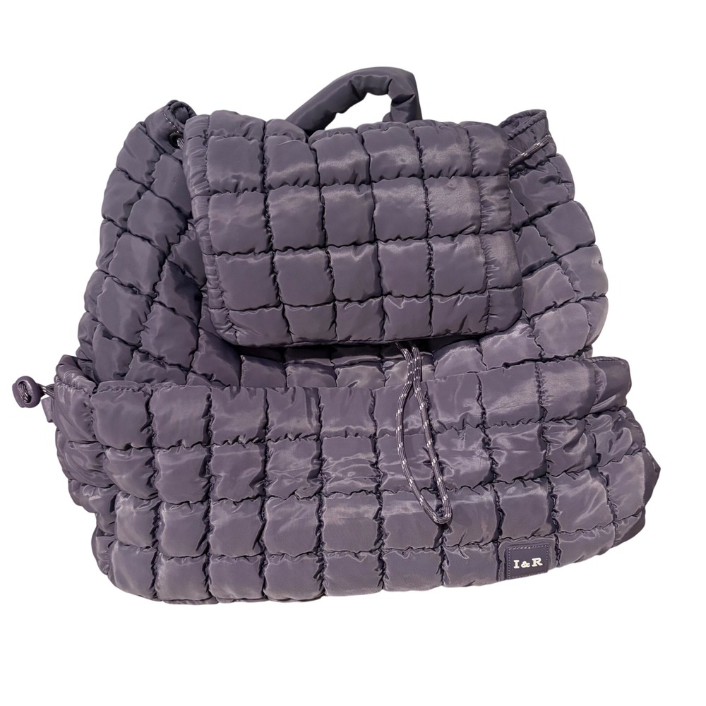 Iris & Rainbow Quilted Puffer Backpack Women OS Purple Quilted Drawstring Flap
